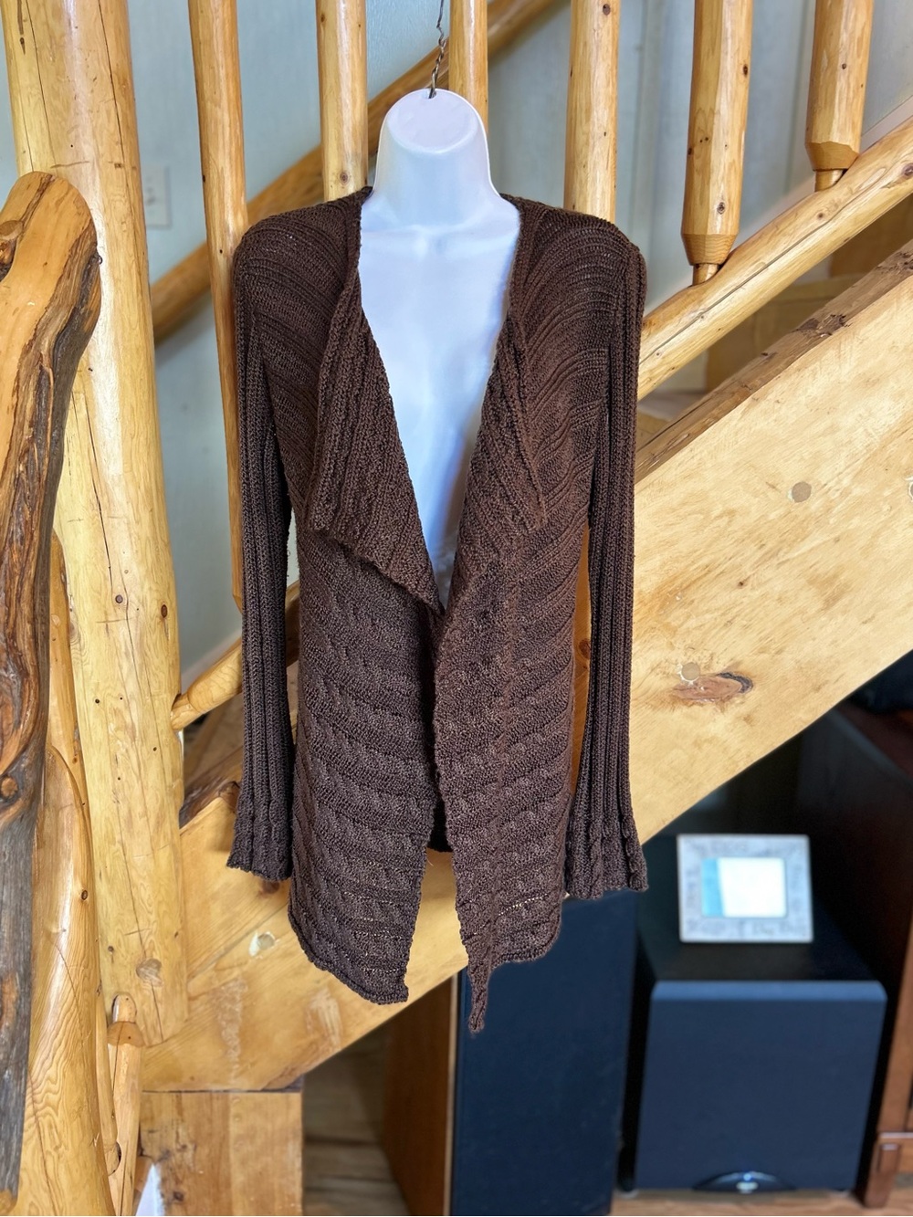 Flora Ashley Dark Brown Open-Front Knit Cardigan